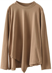 Khaki Oversized Cotton Shirt Top Asymmetrical Design Spring