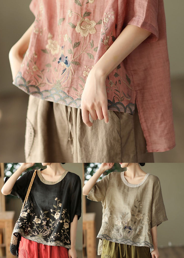 Khaki Patchwork Linen Tanks Oversized Low High Design Linen Summer