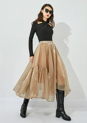 Khaki Patchwork Tulle Skirts Wrinkled Exra Large Hem Summer