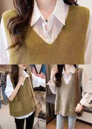 Khaki Pockets Cozy Knit Top Sleeveless