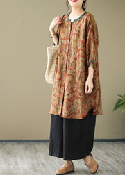 Print3 Linen Shirt Dresses O-Neck Oversized Lantern Sleeve