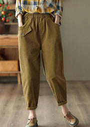 Khaki Slim Fit Cotton Harem Pants High Waist Pockets Fall