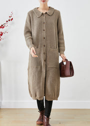 Khaki Thick Knit Trench Coats Oversized Pockets Fall