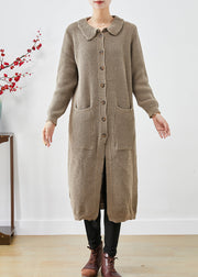 Khaki Thick Knit Trench Coats Oversized Pockets Fall