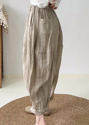 Khaki Tie Dye Linen Harem Pants Oversized Wrinkled Fall