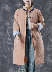 Khaki Warm Fine Cotton Filled Witner Coat Chinese Button