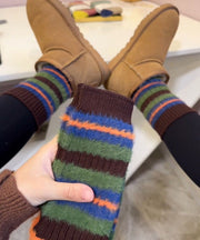 Korean Color Striped Contrasting Imitation Mink Furry Mid Calf Socks