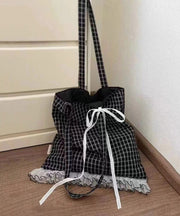 Korean Style Black Lace Patchwork Cotton Shoulder Bag