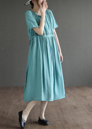 Lake Blue Cotton Maxi Dress Embroideried Summer