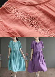 Lake Blue Cotton Maxi Dress Embroideried Summer