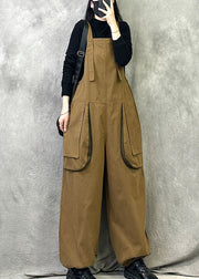 Leisure Khaki Pockets Patchwork Shoulder Straps Pants For Spring