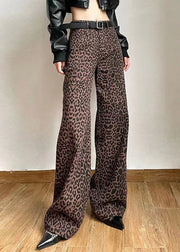 Leisure Versatile Leopard Print High Waisted Straight Leg Pants Spring