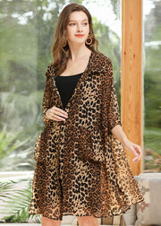 Leopard Chiffon UPF 50+ Cardigan Hooded Pockets Summer