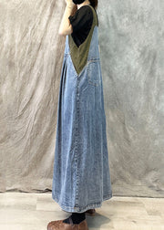 Light Blue Casual Loose Patchwork Suspender Denim Dress Spring