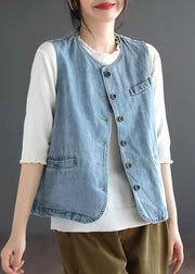 Light Blue Patchwork Denim Waistcoat Fall