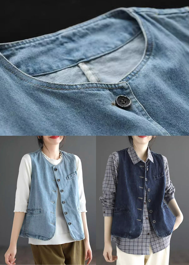 Light Blue Patchwork Denim Waistcoat Fall