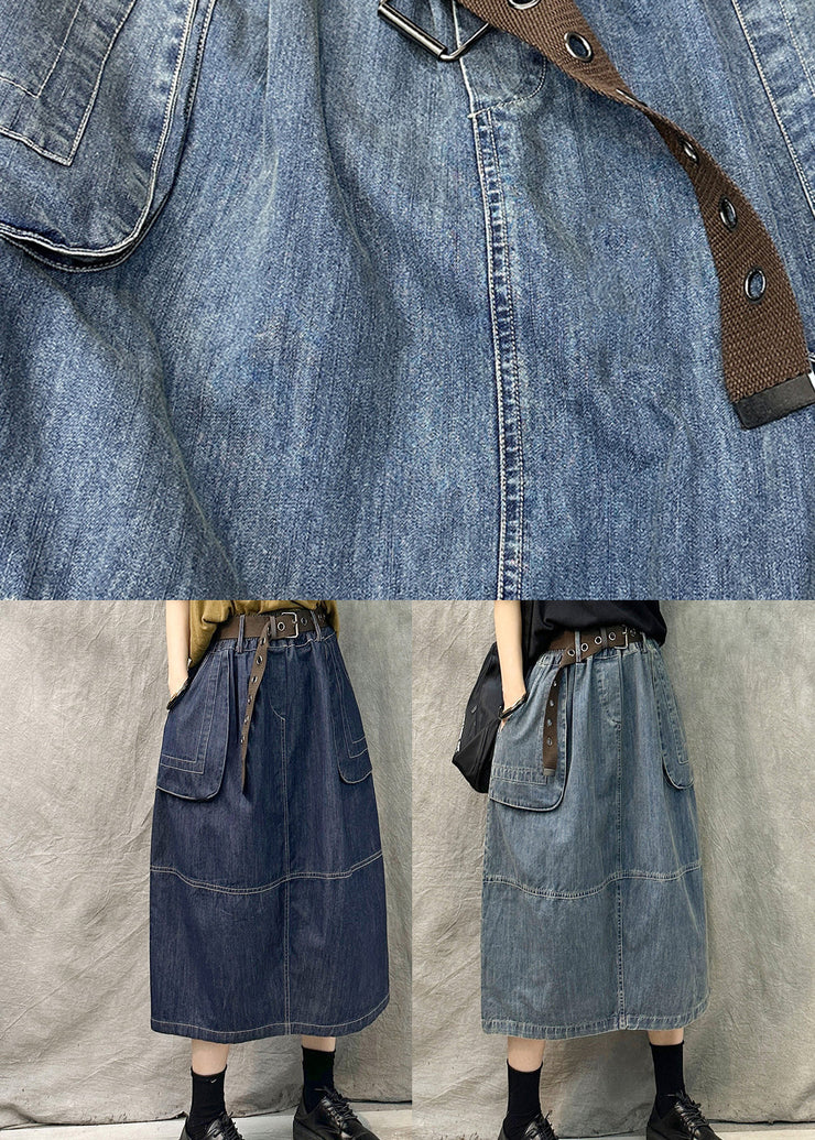 Light Blue Pockets Patchwork Denim Skirt High Waist Summer