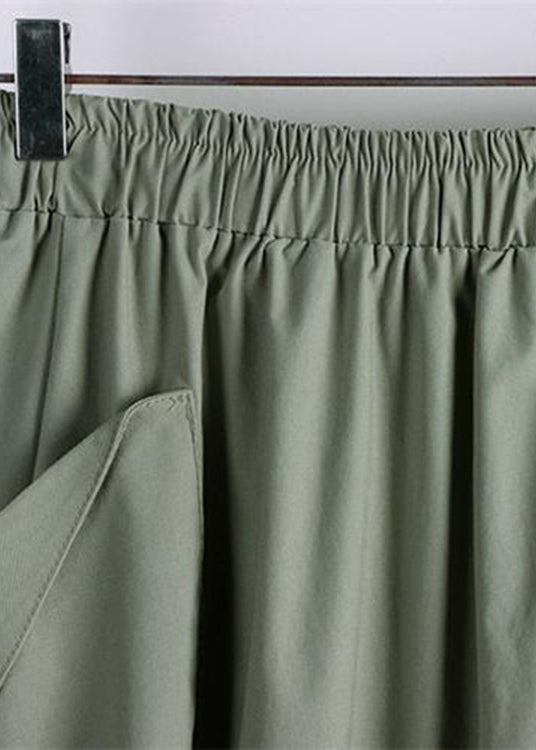 Light Green Elastic Waist Faux Leathe A Line Skirts Summer