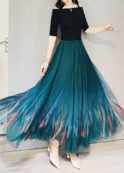 Light Green Gradient Color Print Tulle Skirt Wrinkled Spring