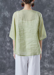 Light Green Linen Shirts Asymmetrical Chinese Button Summer