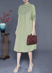 Light Green Patchwork Knit Robe Dresses Wrinkled Spring