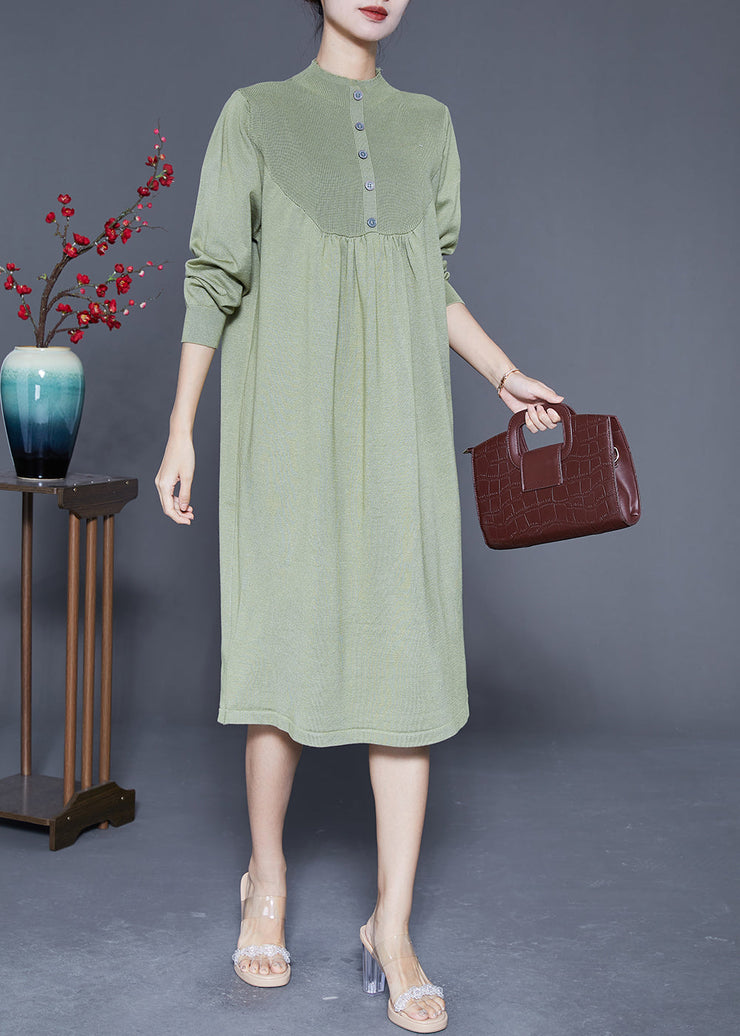 Light Green Patchwork Knit Robe Dresses Wrinkled Spring