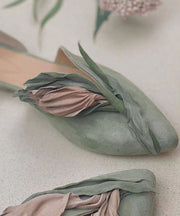 Light Green Suede Flat Shoes Comfortable Splicing Pointed Toe