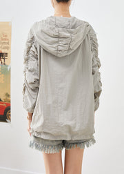 Light Grey UPF 50+ Coats Oversized Wrinkled Drawstring Fall