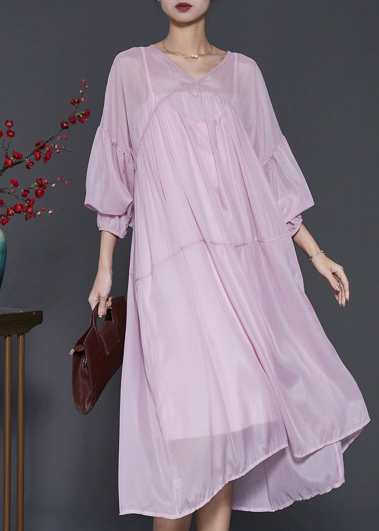 Light Purple Chiffon Dress Two Pieces Set Oversized Lantern Sleeve