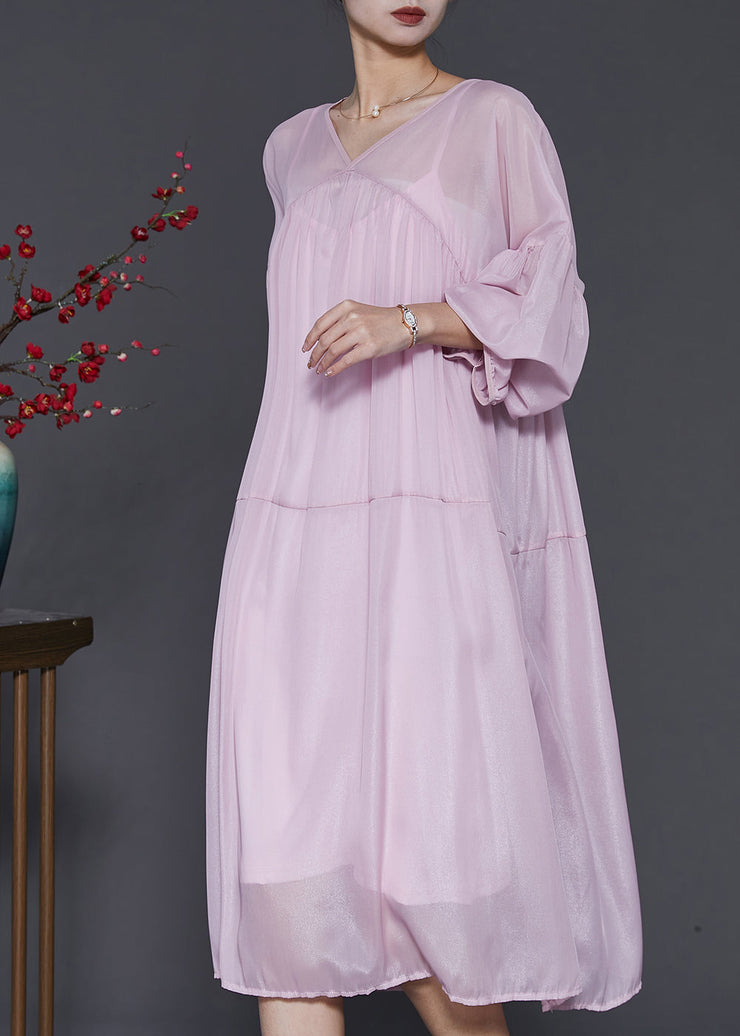 Light Purple Chiffon Dress Two Pieces Set Oversized Lantern Sleeve