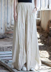 Linen Solid Pockets Linen Wide Leg Pants High Waist