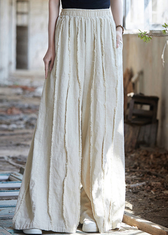 Linen Solid Pockets Linen Wide Leg Pants High Waist