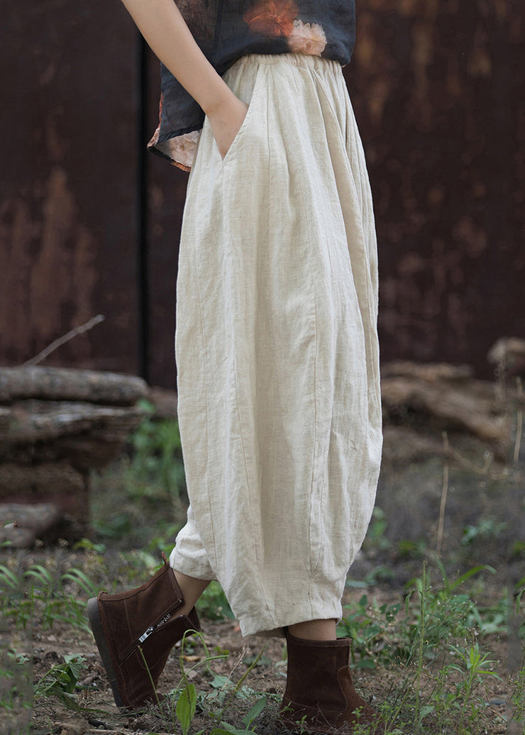 Linen Wrinkled Patchwork High Waist Wide Leg Pants