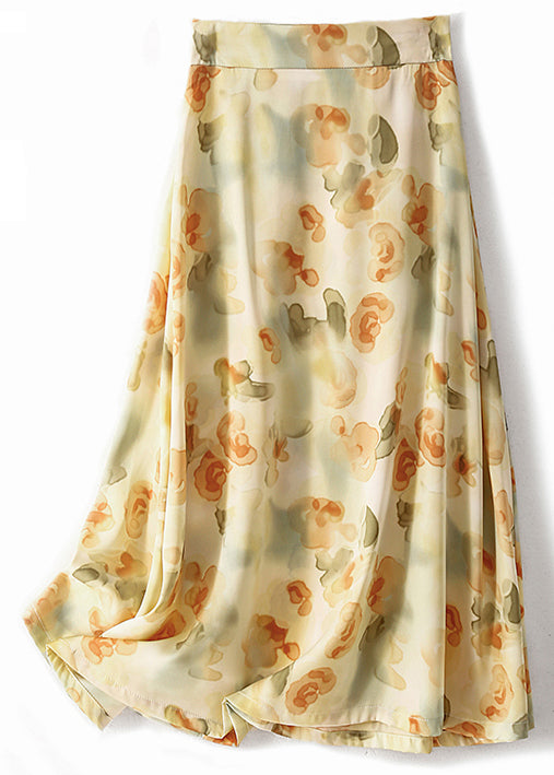 Loose Apricot Print High Waist Cotton Skirts Summer