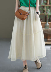 Loose Beige Solid Color Patchwork Tulle A Line Skirts Summer