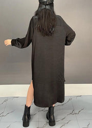 Loose Black Asymmetrical Chinese Button Cotton Shirts Dresses Fall