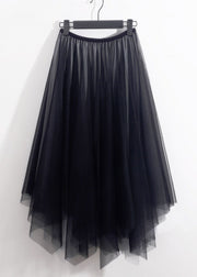 Loose Black Asymmetrical High Waist Tulle Skirt Summer