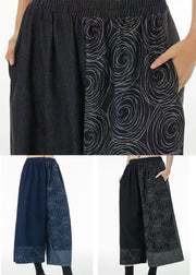 Loose Black Asymmetrical Print Cotton Wide Leg Pants Summer