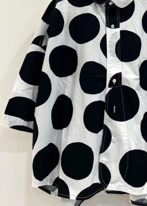 Loose Black Dot Peter Pan Collar Button Cotton Shirt Spring