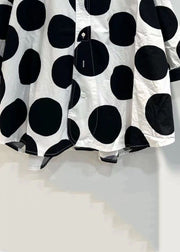 Loose Black Dot Peter Pan Collar Button Cotton Shirt Spring