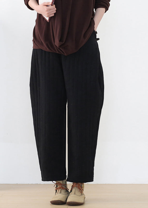 Loose Black Elastic Waist Thick Cotton Pants Winter