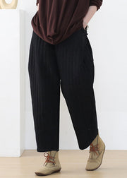 Loose Black Elastic Waist Thick Cotton Pants Winter