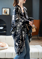 Loose Black Embroidered Cotton Cardigan Batwing Sleeve