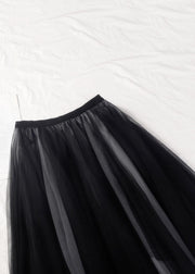 Loose Black Grey Asymmetrical Wrinkled Tulle Skirts Summer