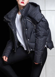 Loose Black Hooded Zip Up Duck Down Down Coat Winter