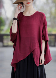 Loose Black O Neck Asymmetrical Cotton T Shirt Tops Summer