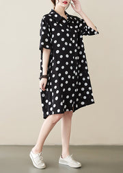 Loose Black Peter Pan Collar Dot Print Cotton Shirts Dress Summer