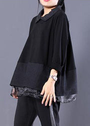 Loose Black Peter Pan Collar Fake Two Pieces Sweatshirt Long Sleeve