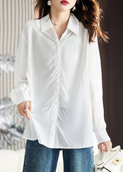 Loose Black Peter Pan Collar Wrinkled Cotton Shirt Spring