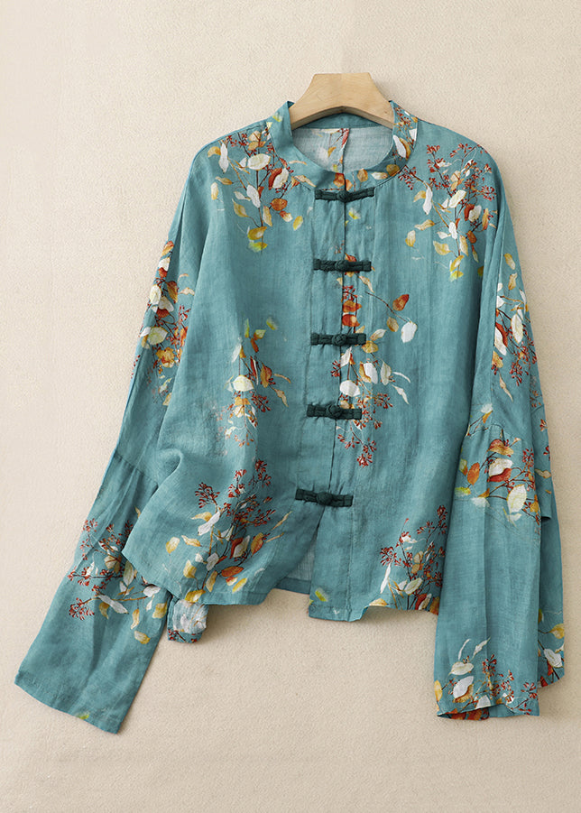 Loose Black Print Button Cotton Shirt Long Sleeve